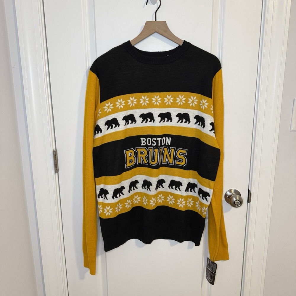 Boston‎ Brun's NHL Crewneck Knitted Sweater Men's Size XL Yellow Black Hockey